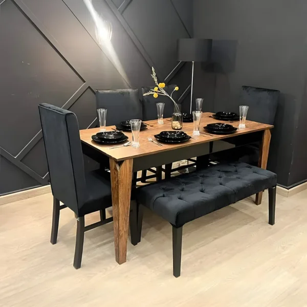 Modern Dining Table Set with 4 Chairs & Bench - VL-RT-87276 - Black & Brown