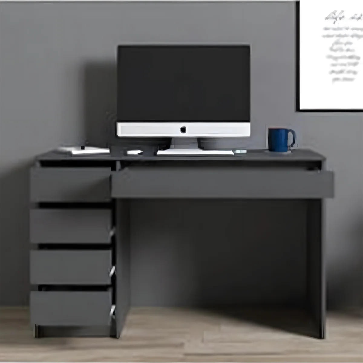 Modern Grey Office Desk with Multiple Storage Drawers