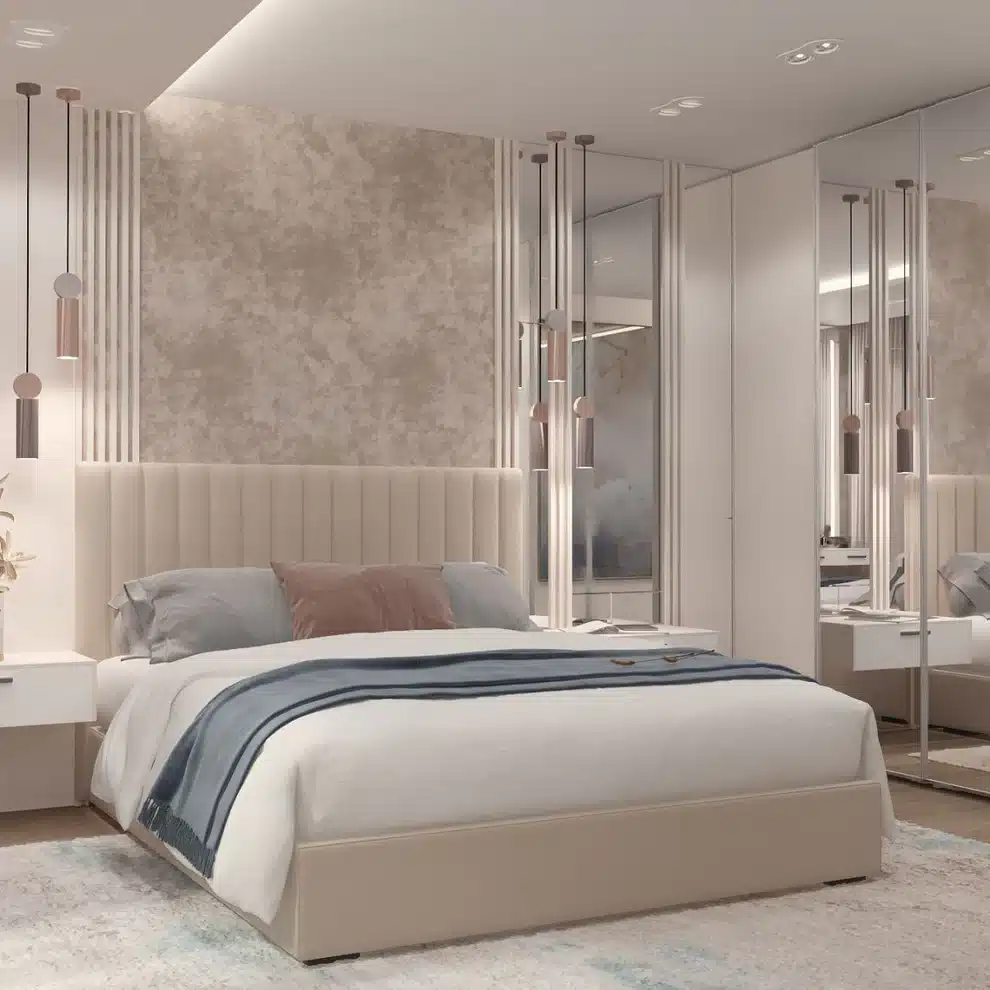 Modern Off-White Vertical Channeled Upholstered Bed