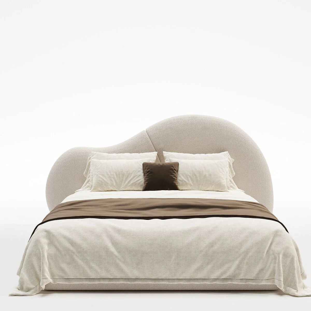 Modern Off-White Asymmetric Bouclé Upholstered Bed