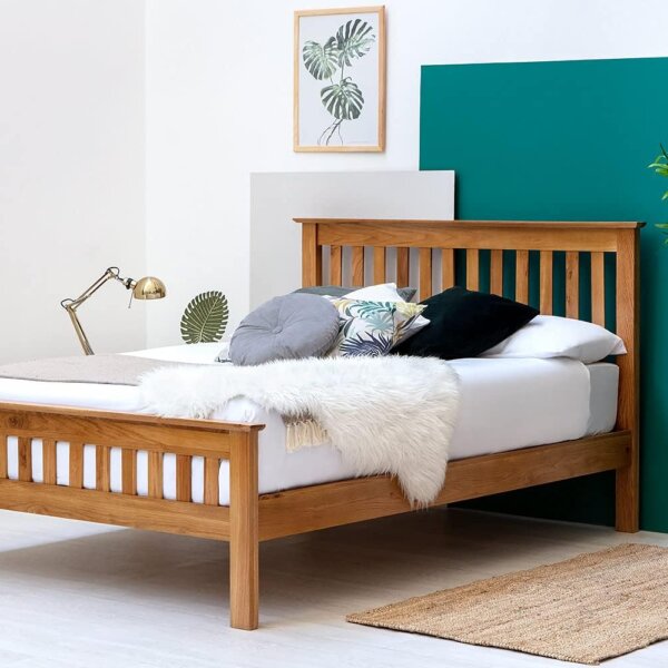 Modern Wooden Bed with Natural Wood Trim - Brown
