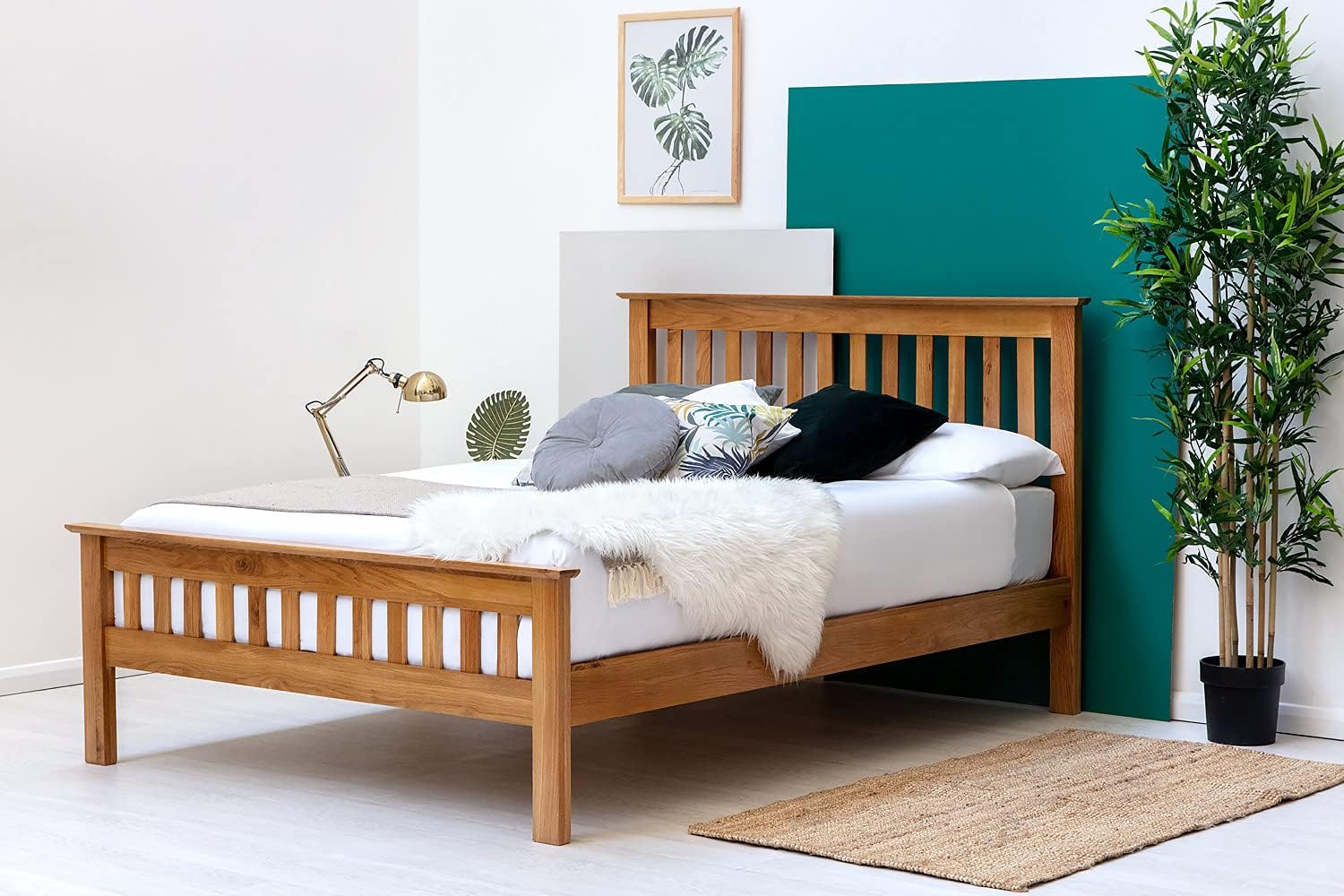 Modern Wooden Bed with Natural Wood Trim - Image 2