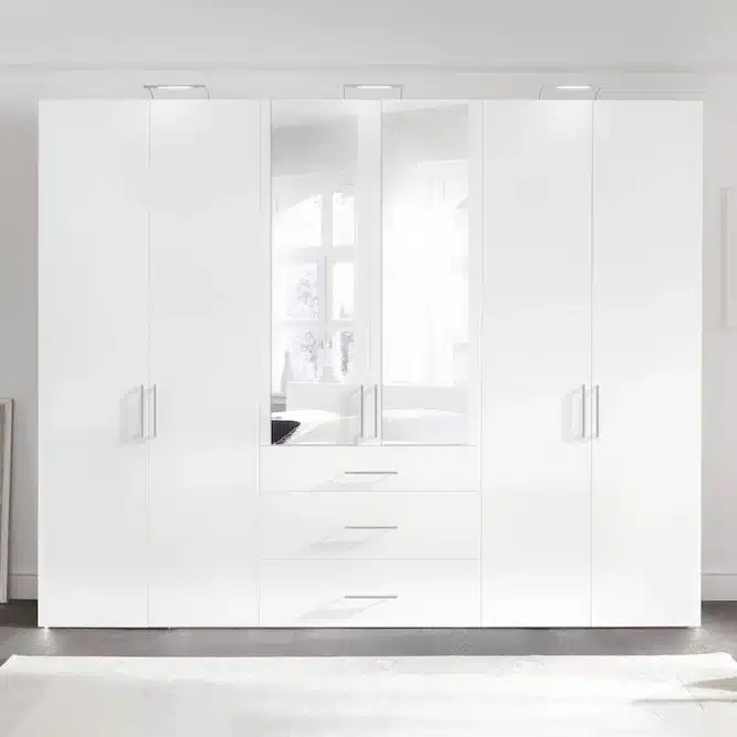 Modern White Bedroom Wardrobe with Mirrored Doors