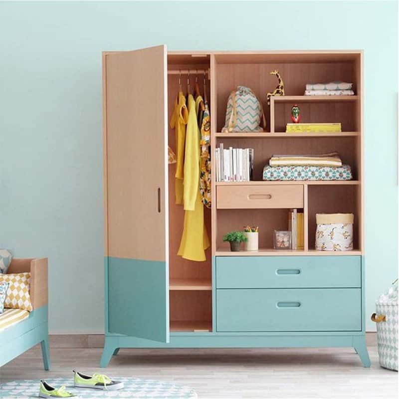 Kids Modern Beige & Turquoise Wardrobe