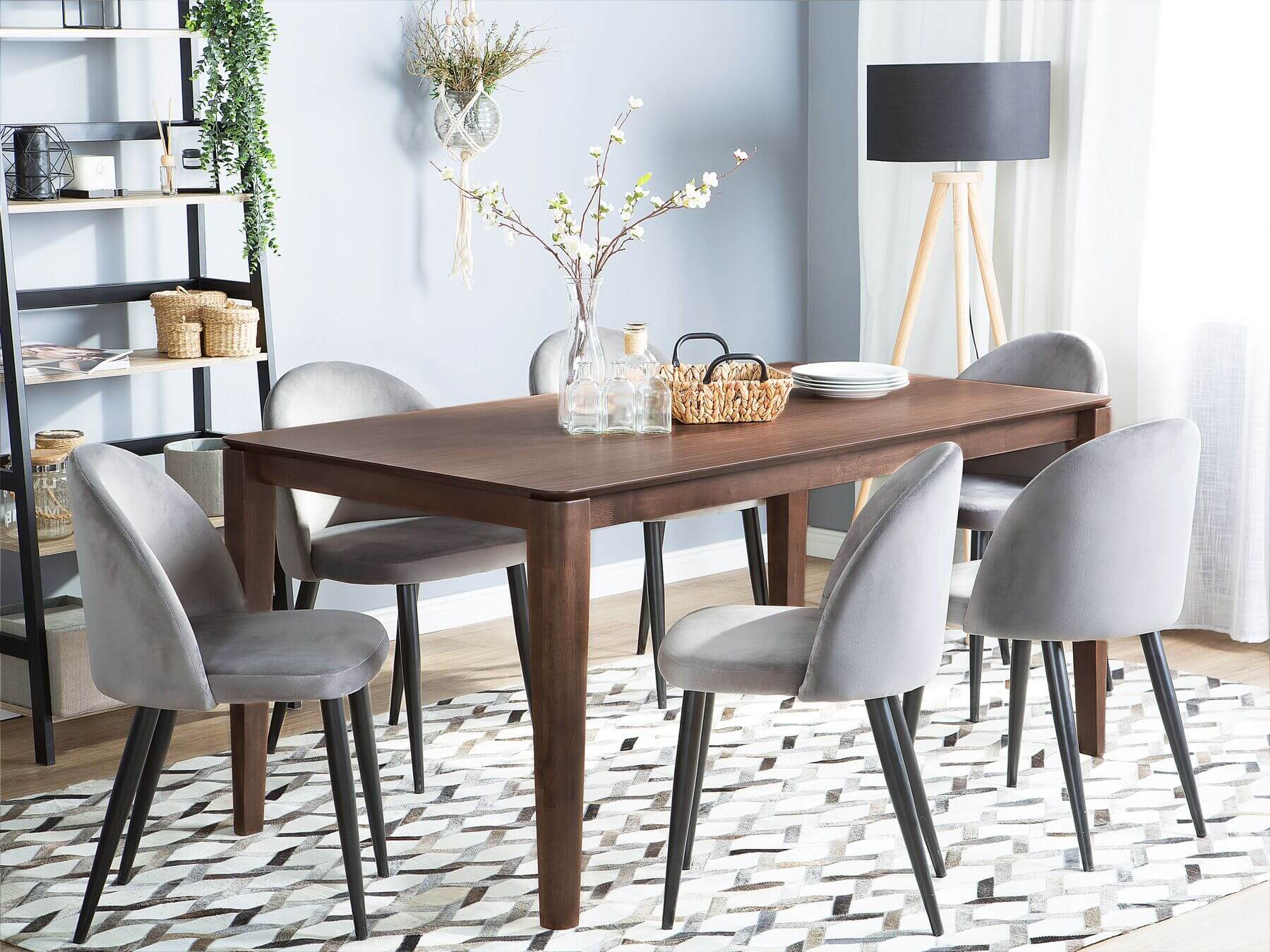 Modern Dining Table with 6 Chairs – Grey & Brown