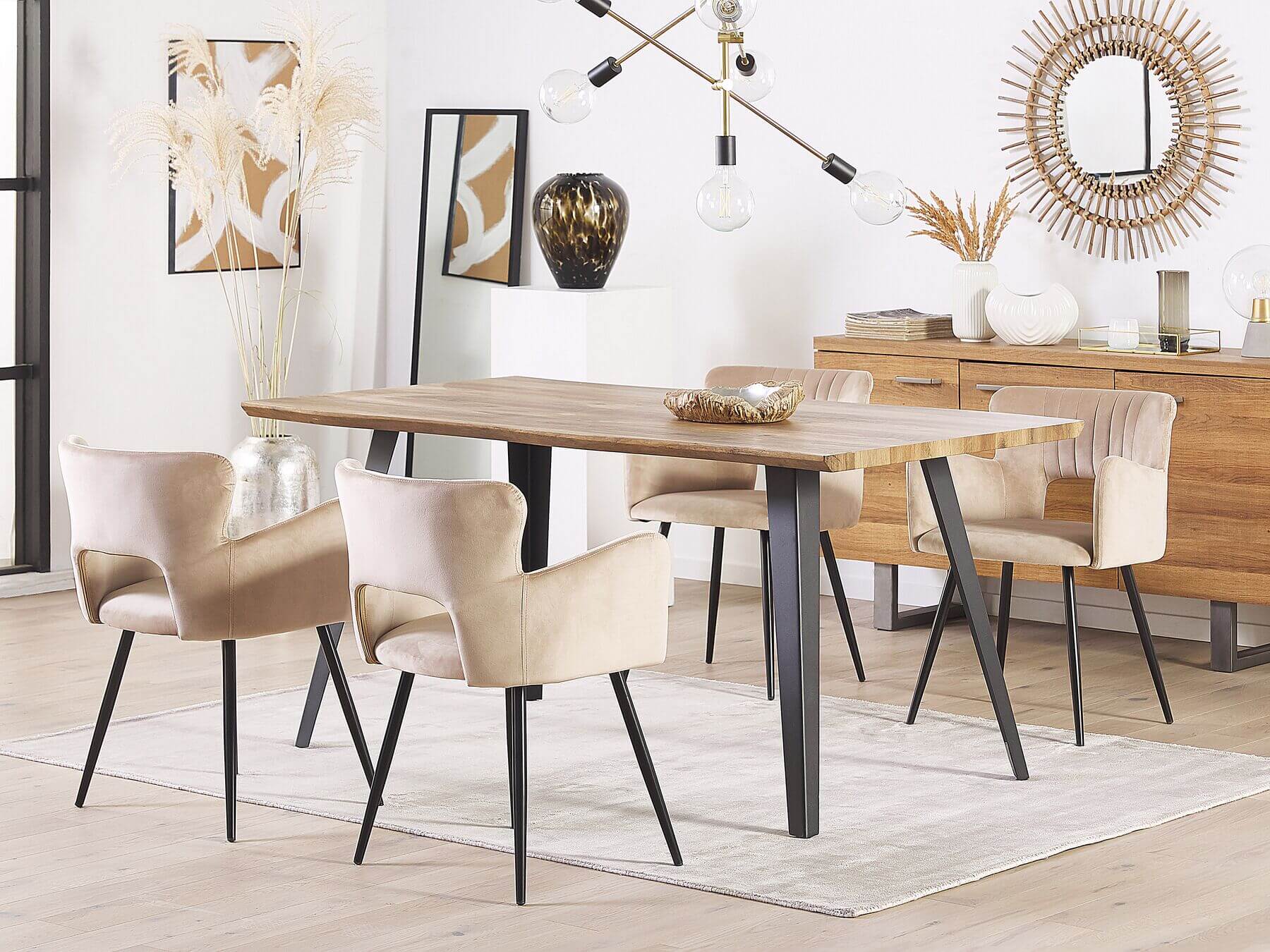Modern Dining Table with 4 Chairs – Beige