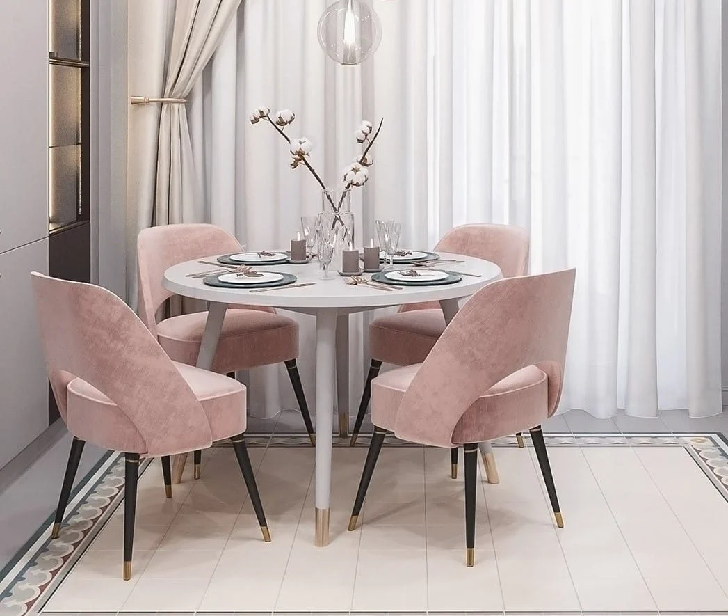 Modern Dining Table with 4 Chairs – White & Pink