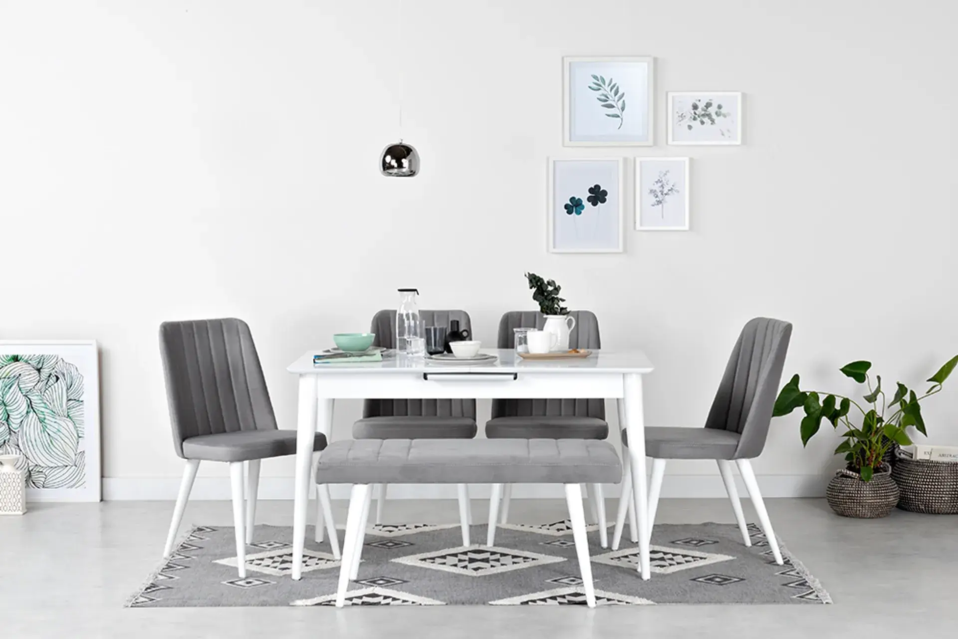 Modern Dining Table Set with 4 Chairs & Bench - VL-RT-86912 - Image 2