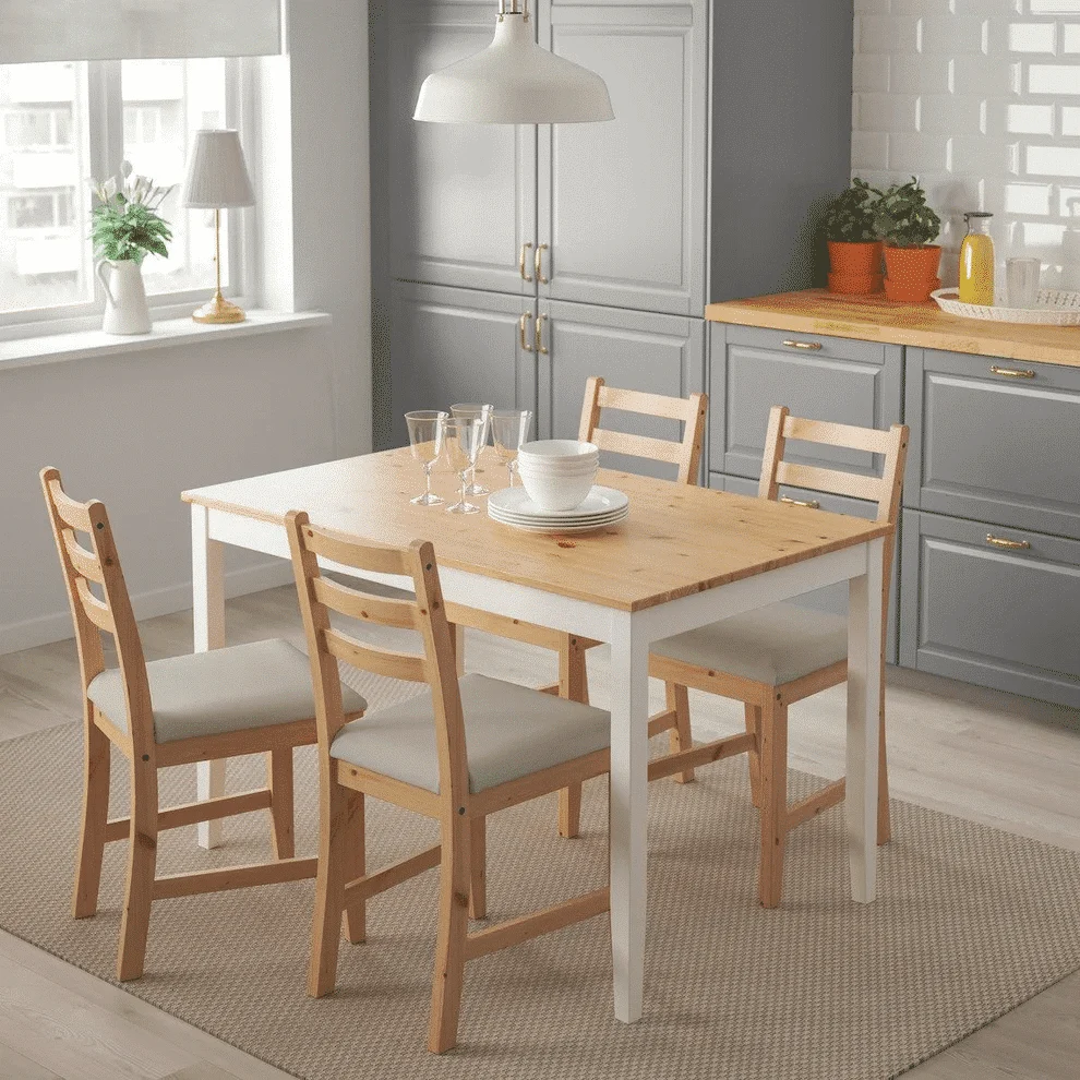 Modern Two-Tone Wooden Dining Table Set with 4 Chairs