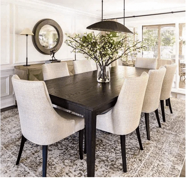Modern Dark Wood Dining Table Set with 8 Chairs