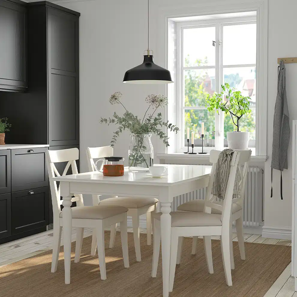 Classic Modern White Rectangular Dining Table Set with 4 Chairs