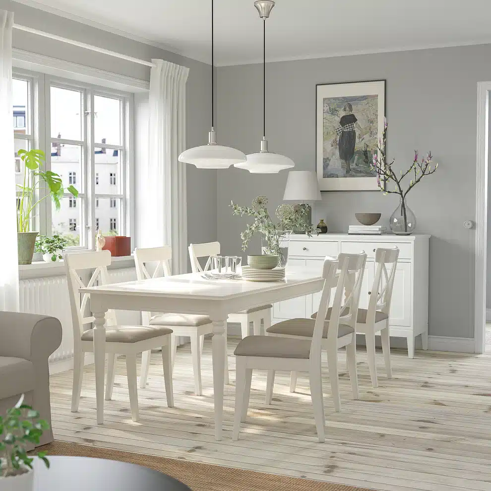 Classic Modern White Rectangular Dining Table Set with 6 Chairs