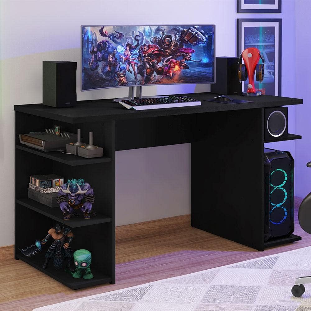 Modern Gaming & Office Desk with Storage Shelves