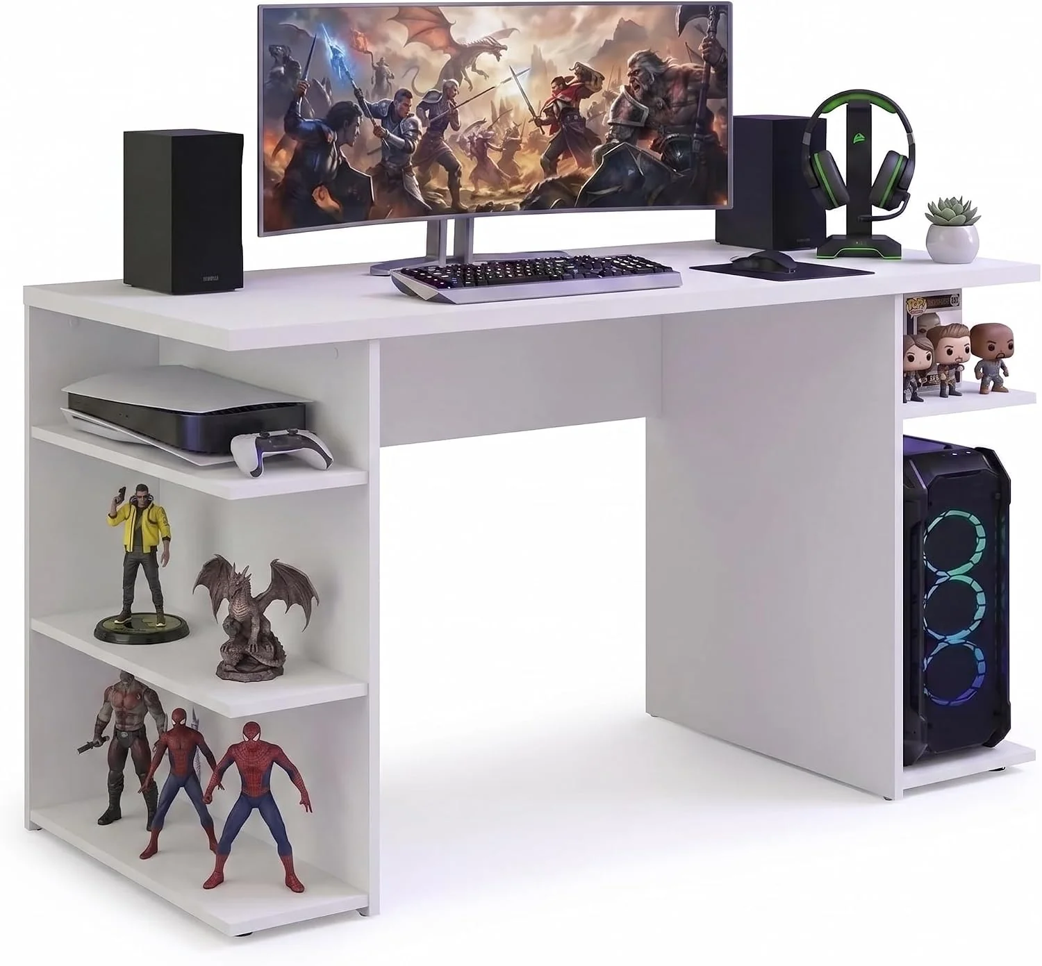 Modern Gaming & Office Desk with Storage Shelves - Image 2