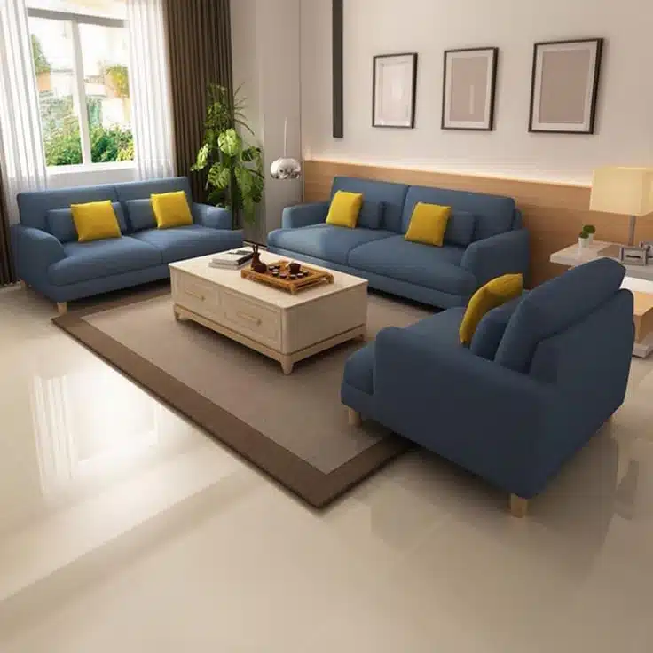 Modern 3-Piece Living Room Sofa Set - Slate Blue
