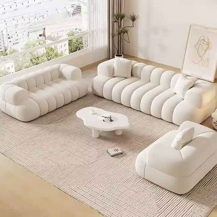 Modern 3-Piece Bubble Tufted Living Room Set - White