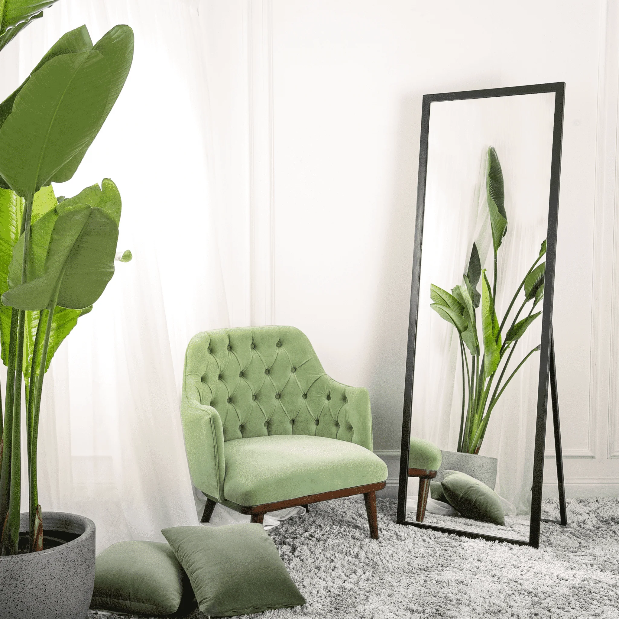 Modern Full-Length Free-Standing Mirror - Black