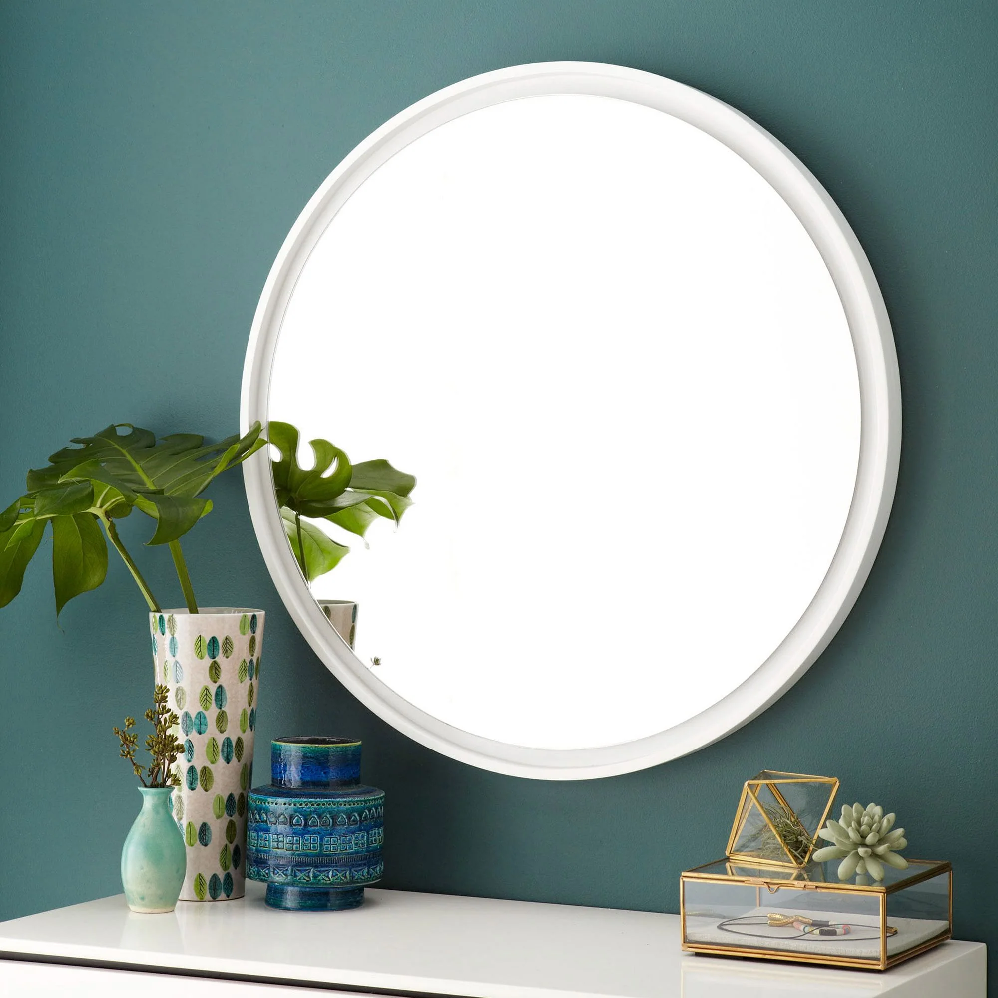 Modern Round Wall Mirror - White