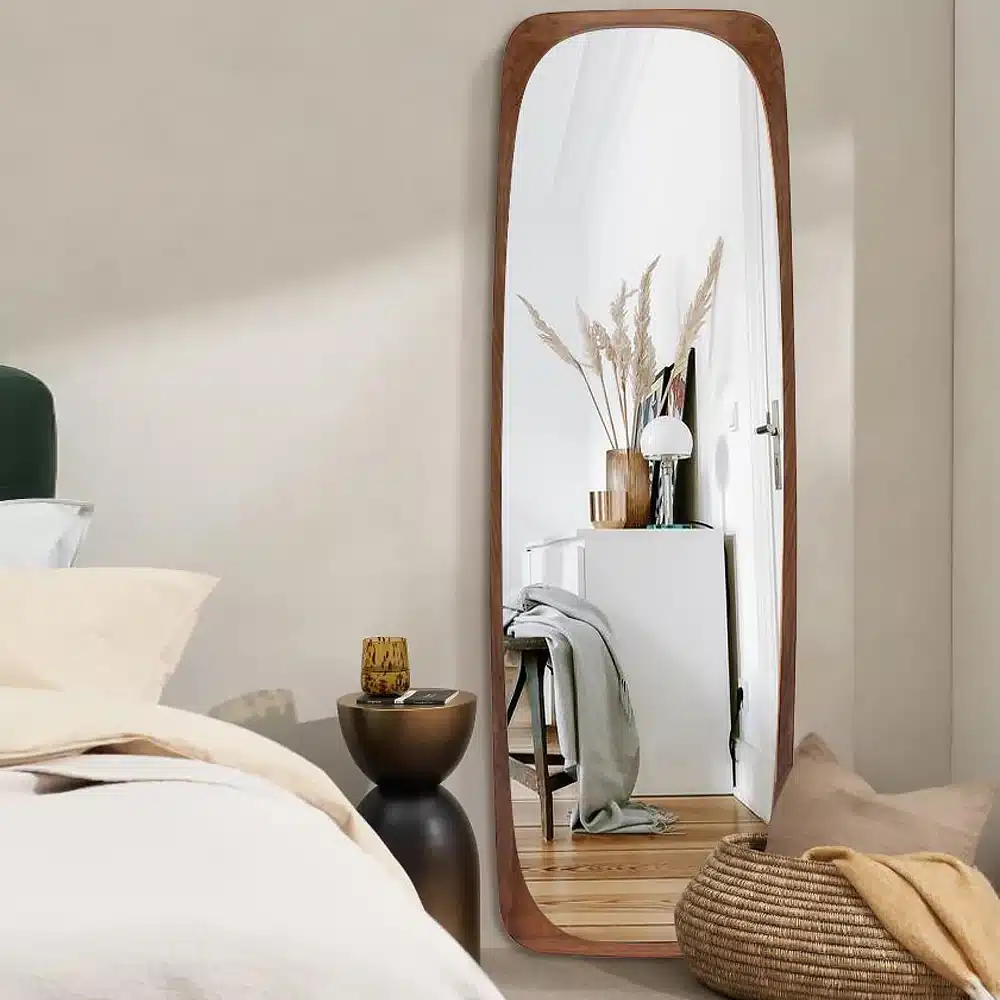 Modern Pill-Shaped Full-Length Standing Mirror - Natural Brown