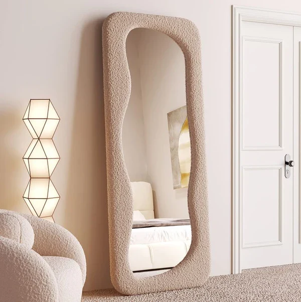 Modern Organic Bouclé Full-Length Standing Mirror