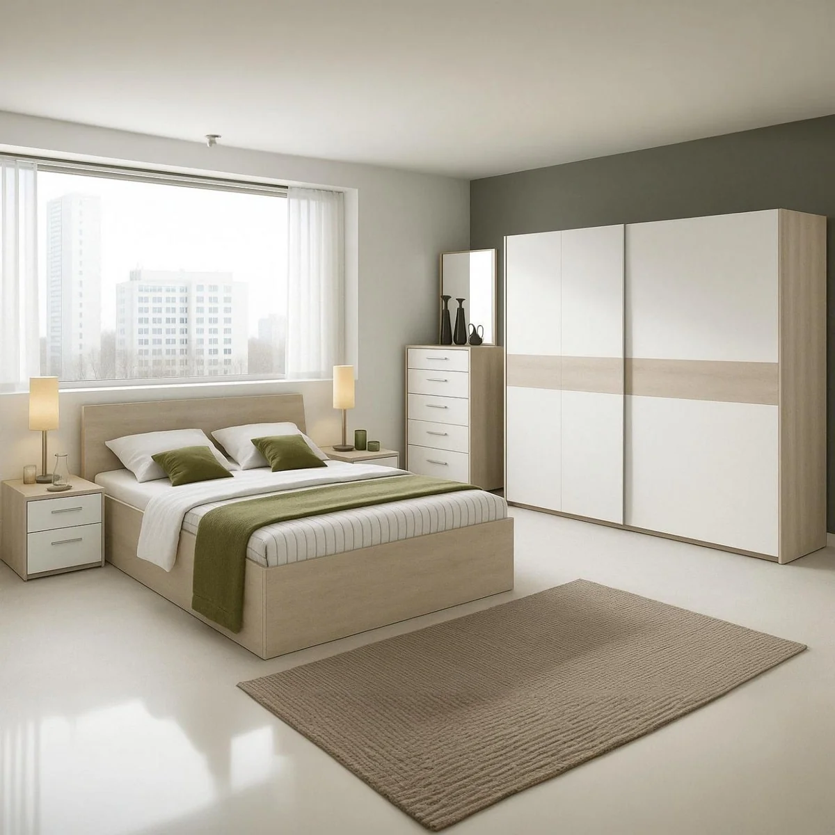Modern 6-Piece Beige & White Complete Bedroom Set