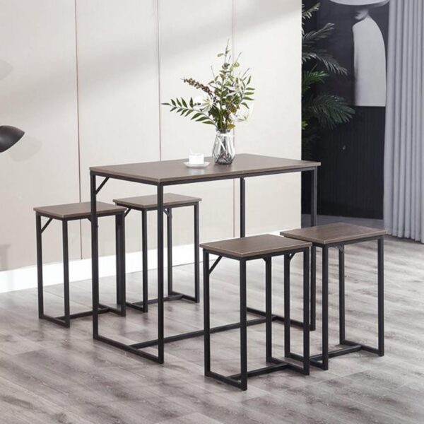 Dining Set with 4 Chairs and Brown-Black Table - Black & Gray