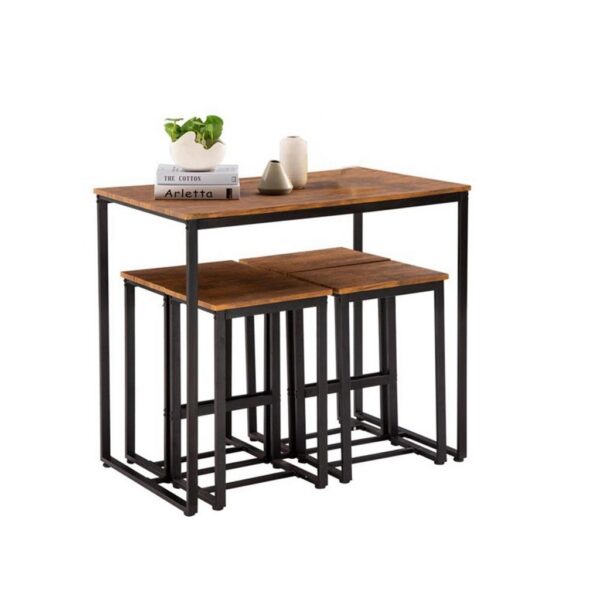 Dining Set with 4 Chairs and Brown-Black Table - Black & Brown
