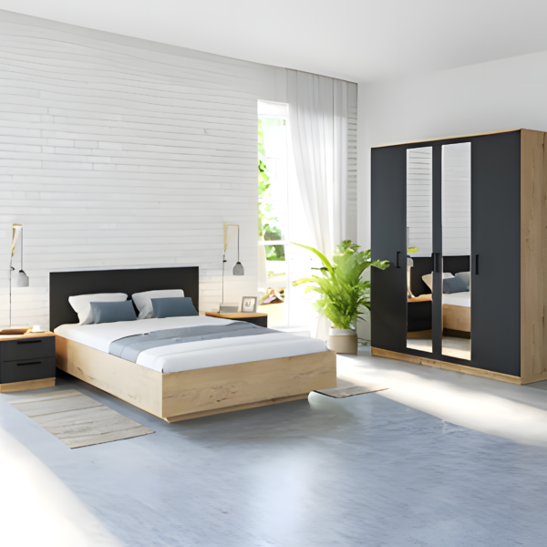 Bedroom Set - 4 Pieces - Beige & Black