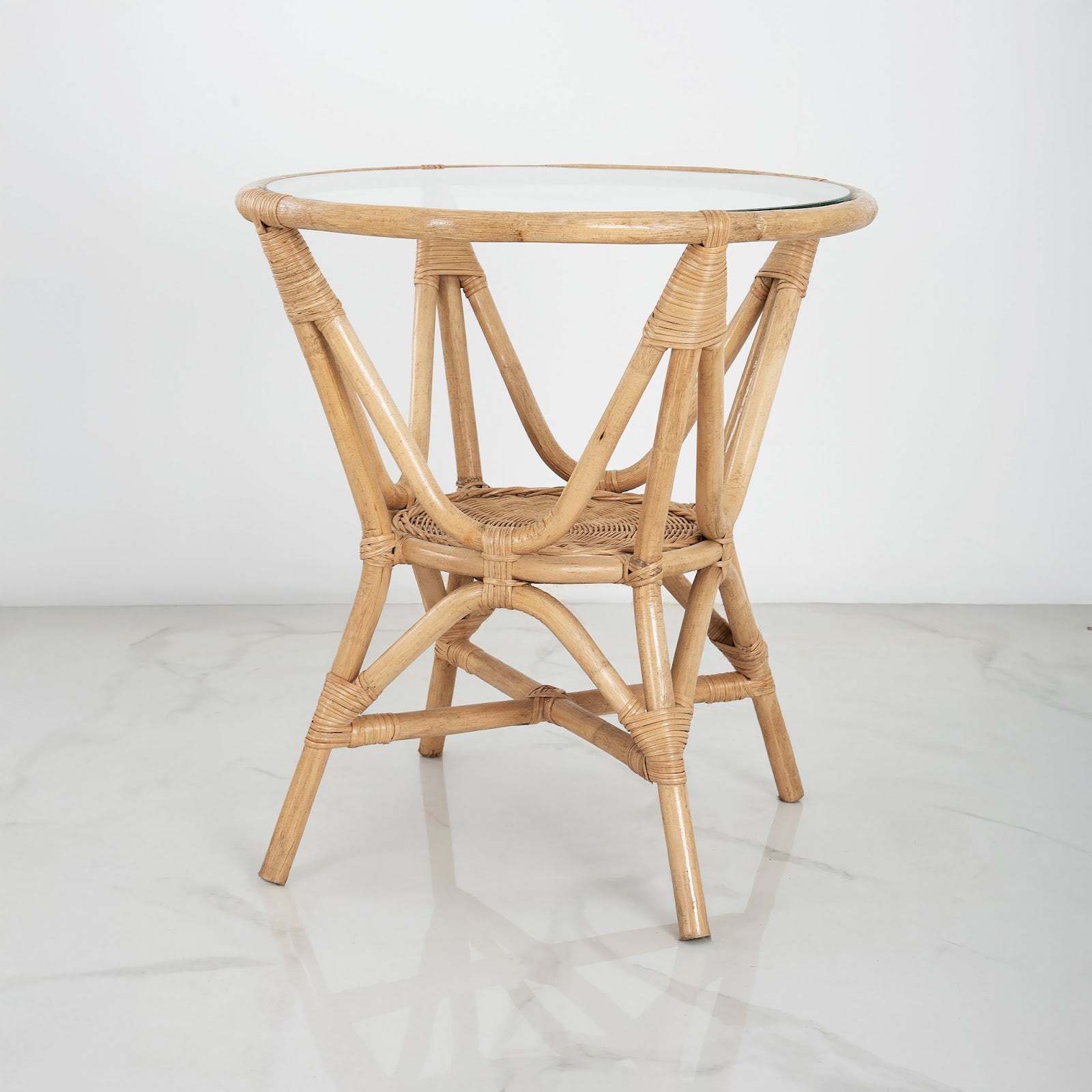 Harvest Woven Bamboo Side Table with Glass Top - Image 2