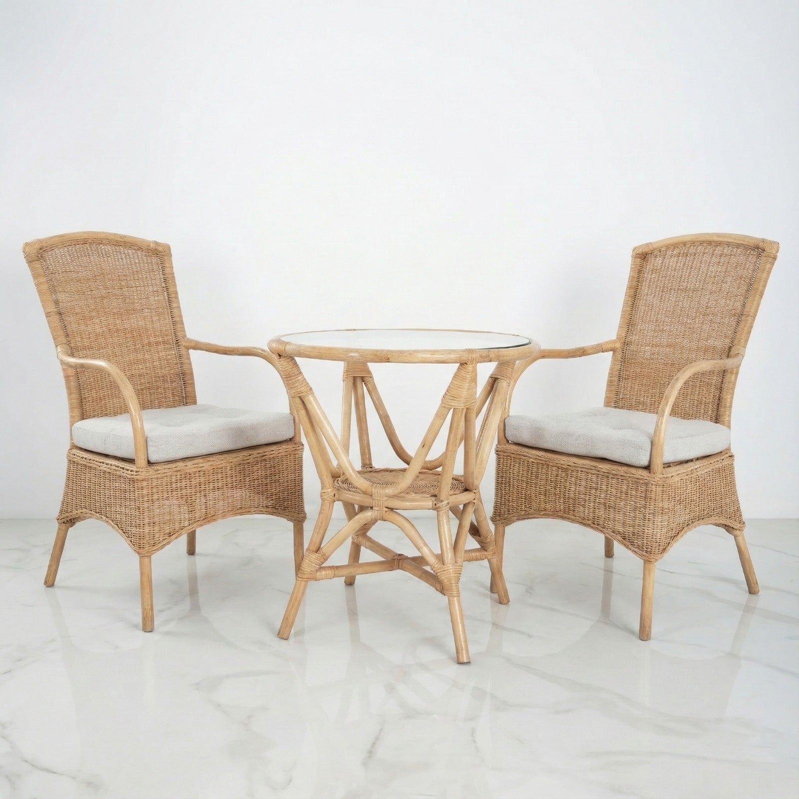 Lotus Seat Bamboo Outdoor Seating Set (2 Armchairs + Table)