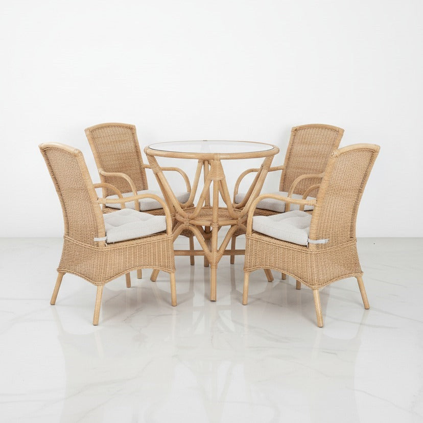 Heritage Outdoor Bamboo Seating Set (4 Armchairs + Table)