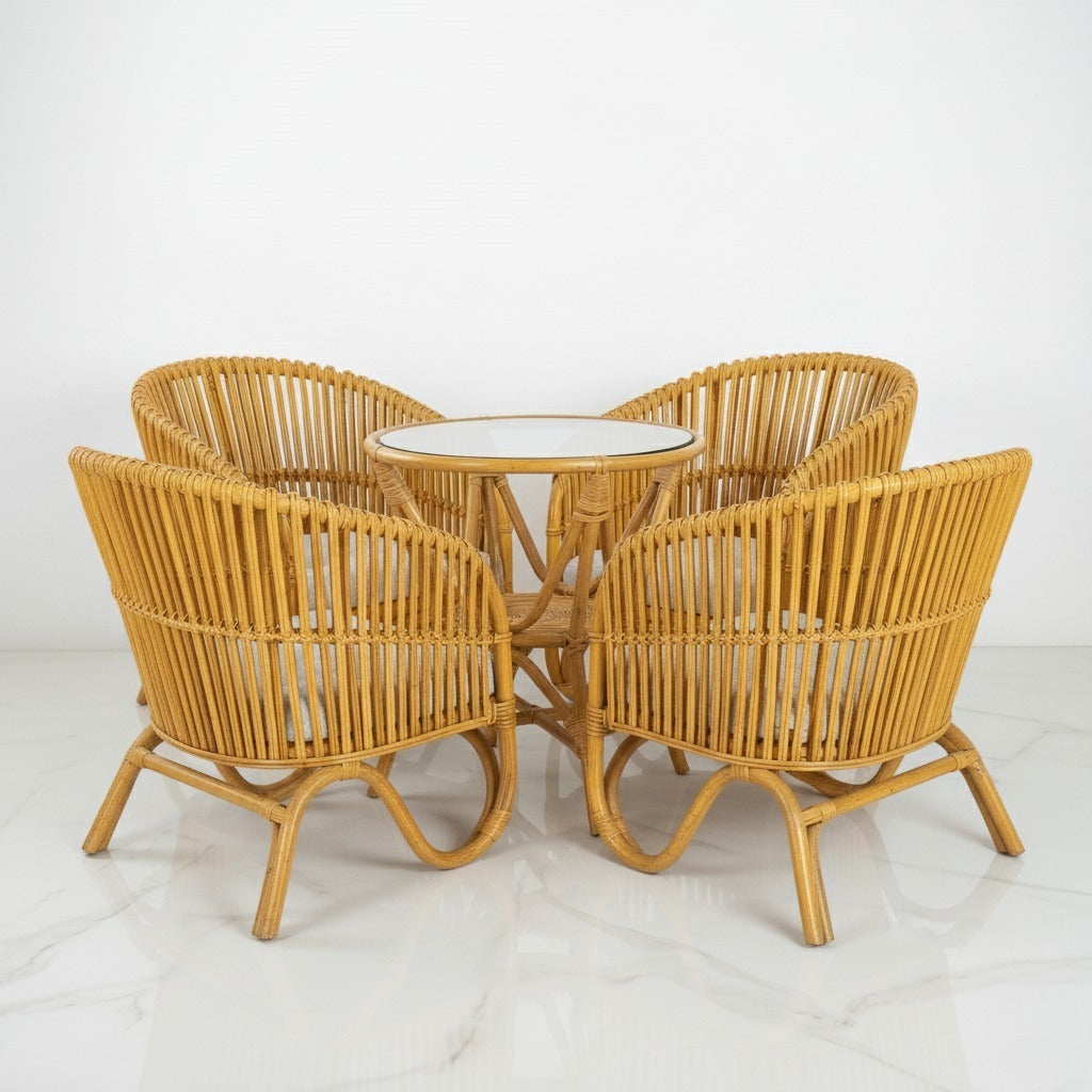 Sun Down Curved Bamboo Seating Set (4 Armchairs + Table)