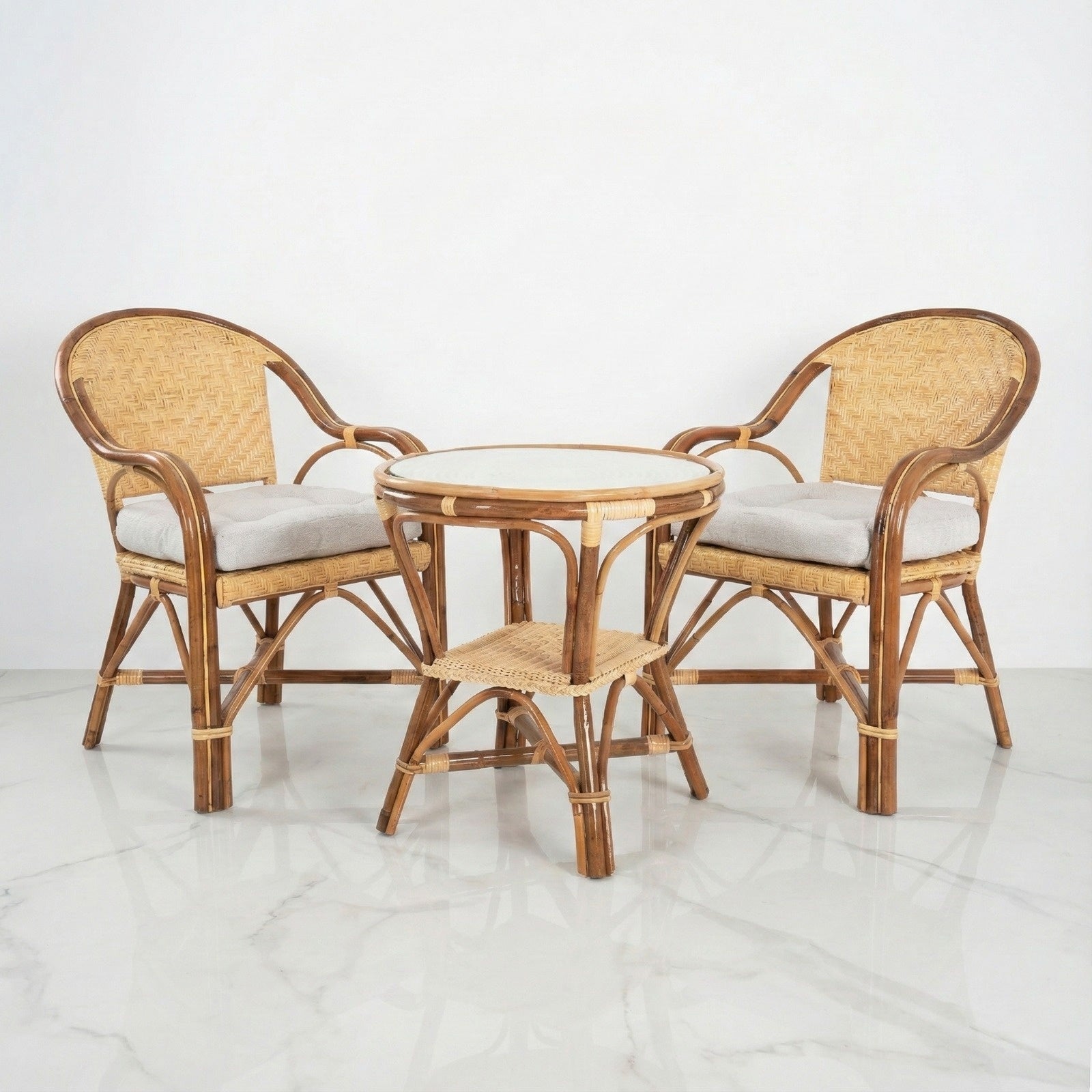 Sun Throne Bamboo Outdoor Seating Set (2 Armchairs + Table)