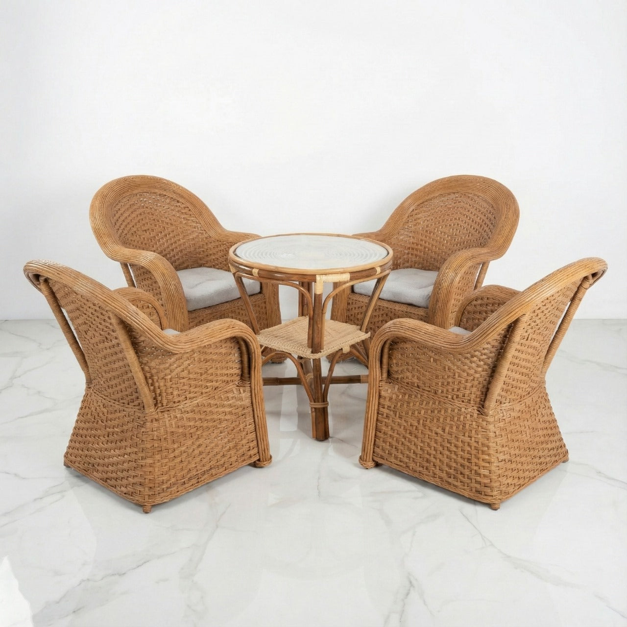 Simplicity Luxury Bamboo Outdoor Set (4 Armchairs + Table)
