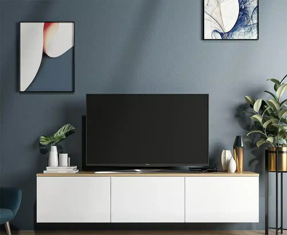 Modern Two-Tone White & Wood TV Console