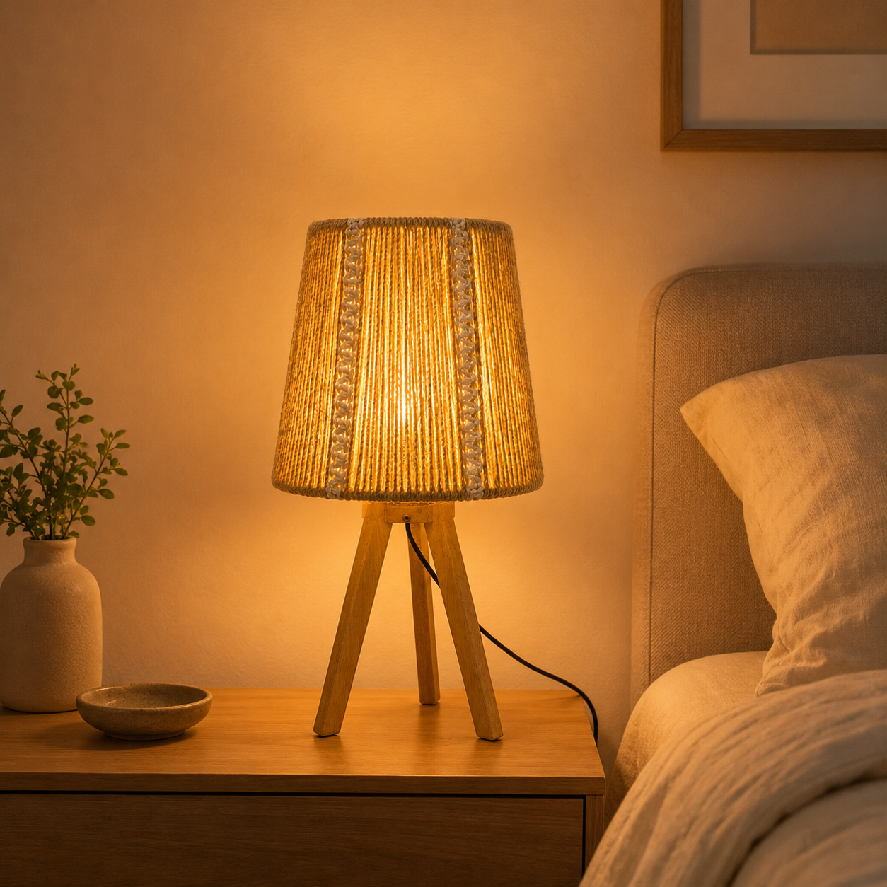 Burlap Boho Table Lamp -VL-TBS-895865 - Image 2