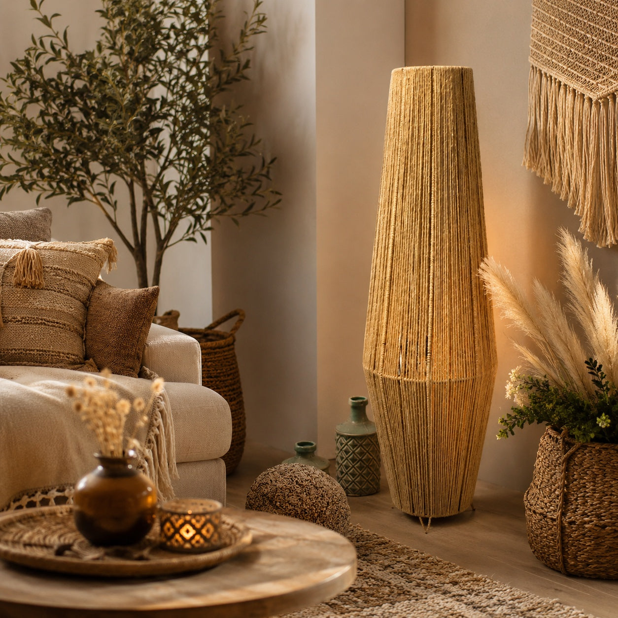 Burlap Boho Floor Lamp -VL-TBS-2173141 - Image 2