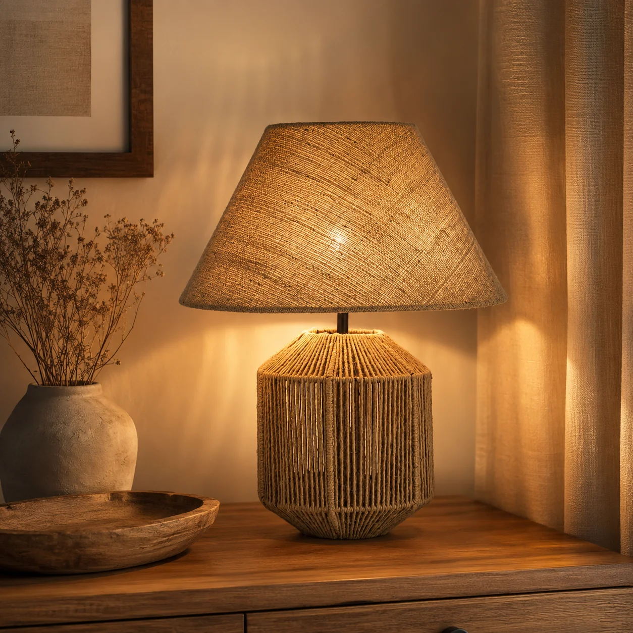 Burlap Boho Table Lamp -VL-TBS-892862 - Image 2