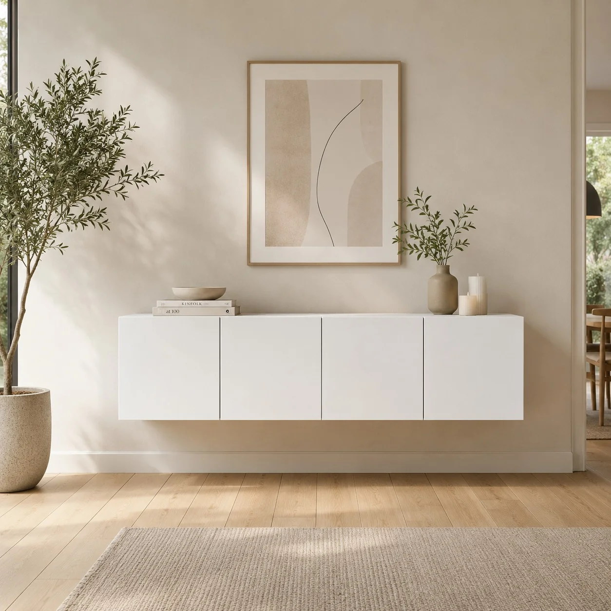 Modern Floating Wall-Mounted White TV Console