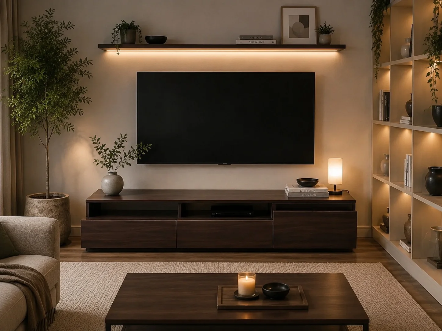 Modern Dark Brown Wooden TV Console Unit