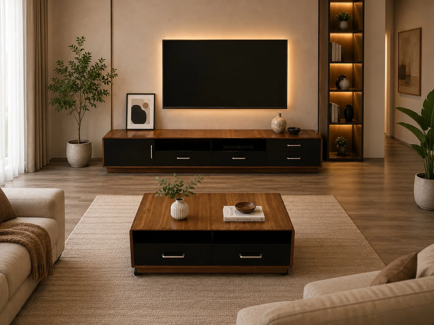 Modern Two-Tone TV Stand & Matching Coffee Table Set