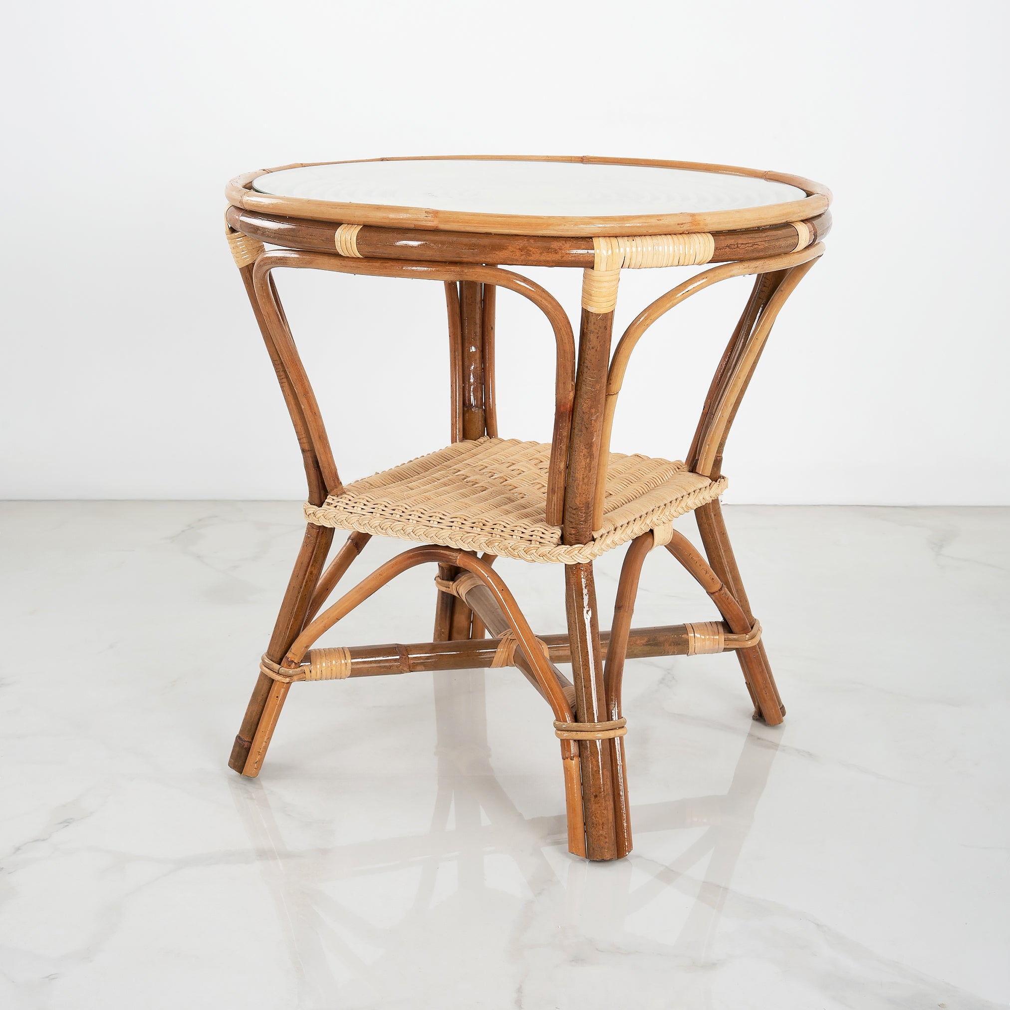 Trunk Handwoven Bamboo Coffee Table with Glass Top