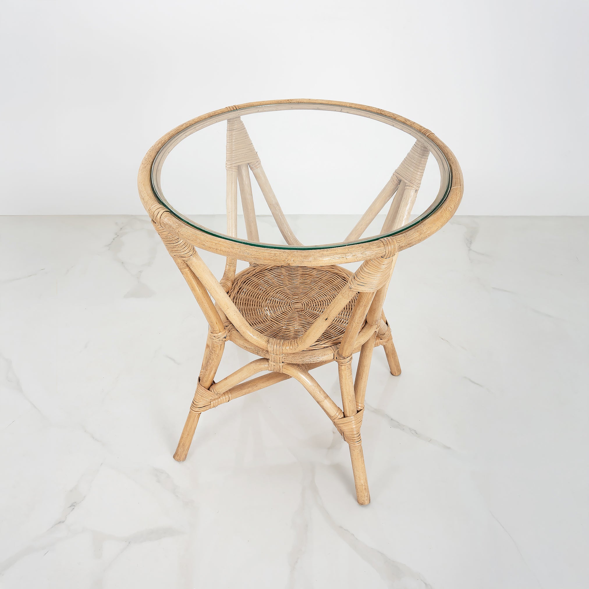 Harvest Woven Bamboo Side Table with Glass Top