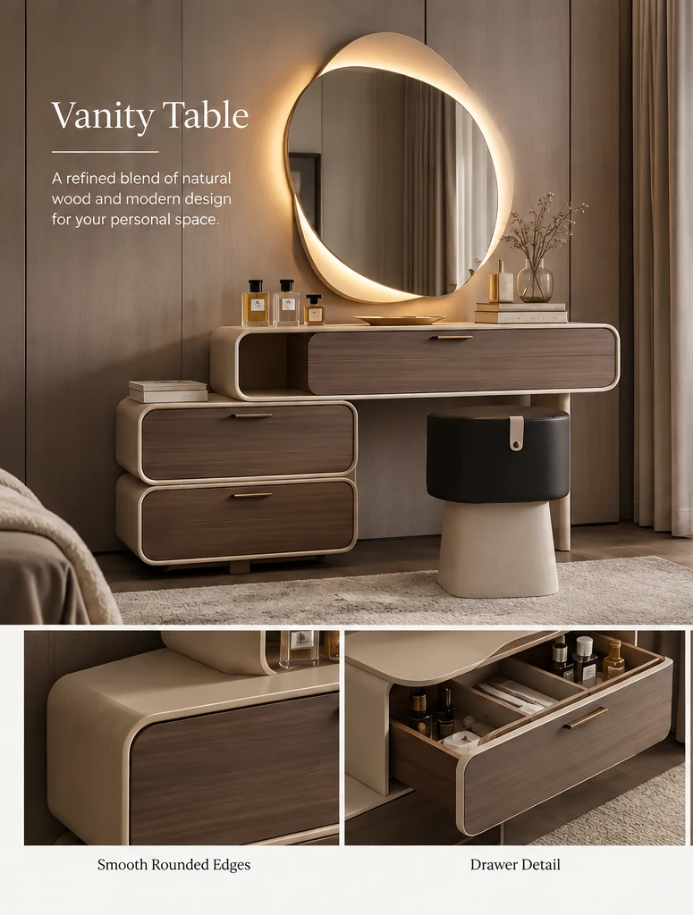 Natural Wood Dressing Table Vanity - VL-55110 - Image 3