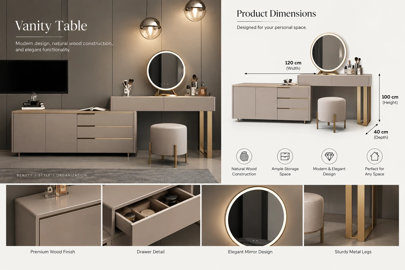 Combined Vanity Dressing Table and TV Unit - VL-55111