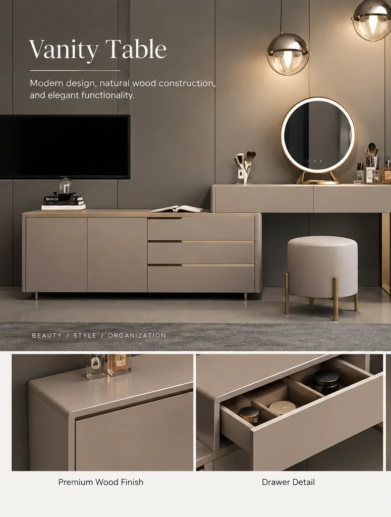 Combined Vanity Dressing Table and TV Unit - VL-55111 - Image 2