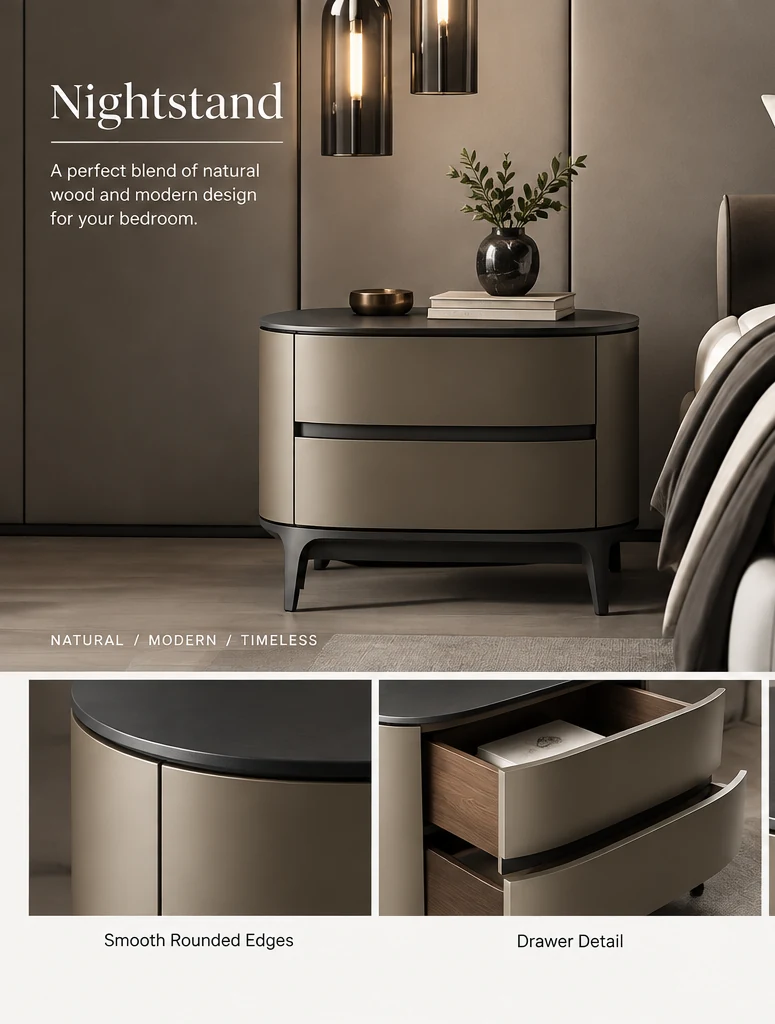 Natural Wood Bedside Nightstand - VL-55114 - Image 3