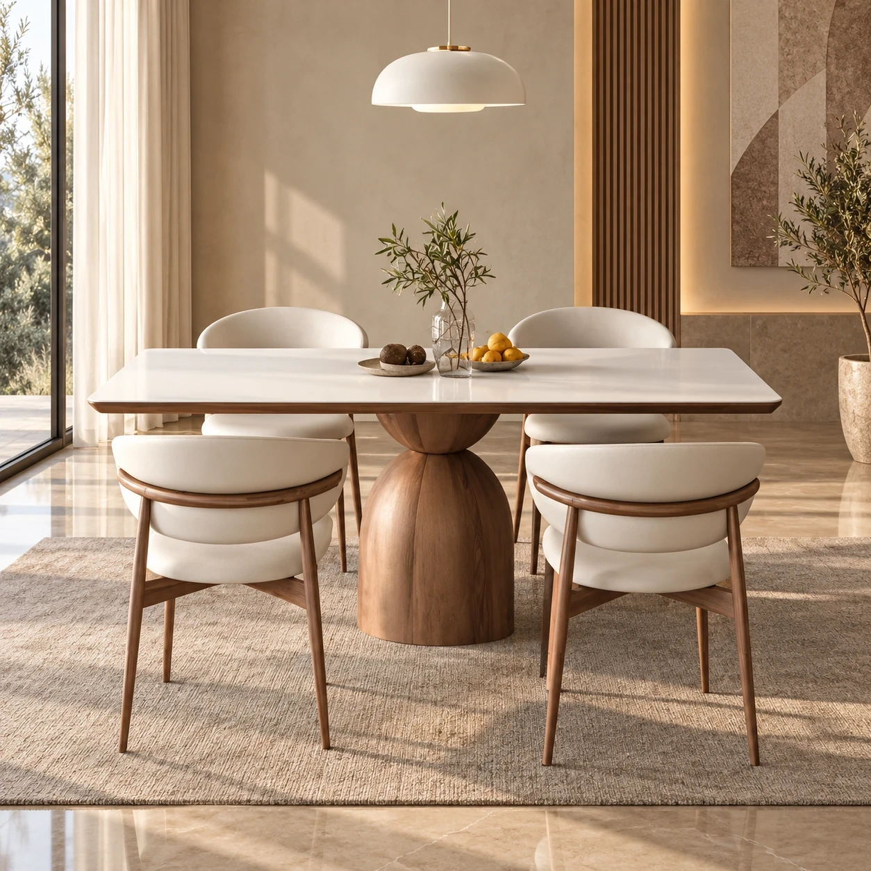 Pedestal Base Dining Table Set with 4 Chairs