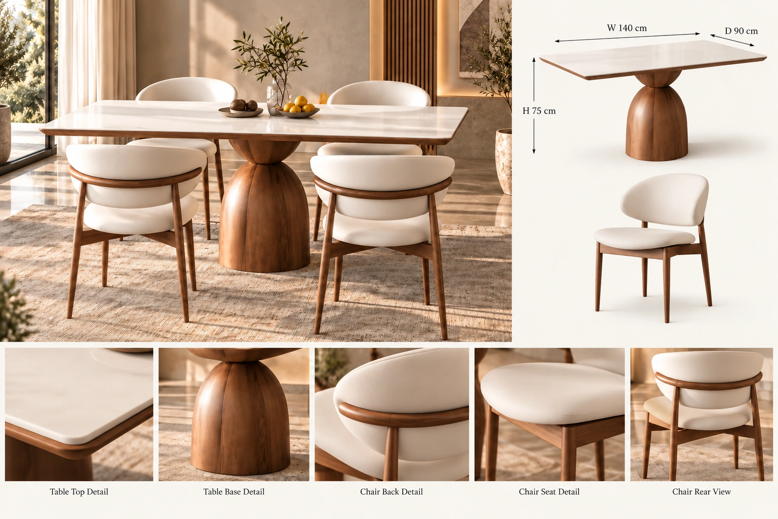 Pedestal Base Dining Table Set with 4 Chairs - Image 2