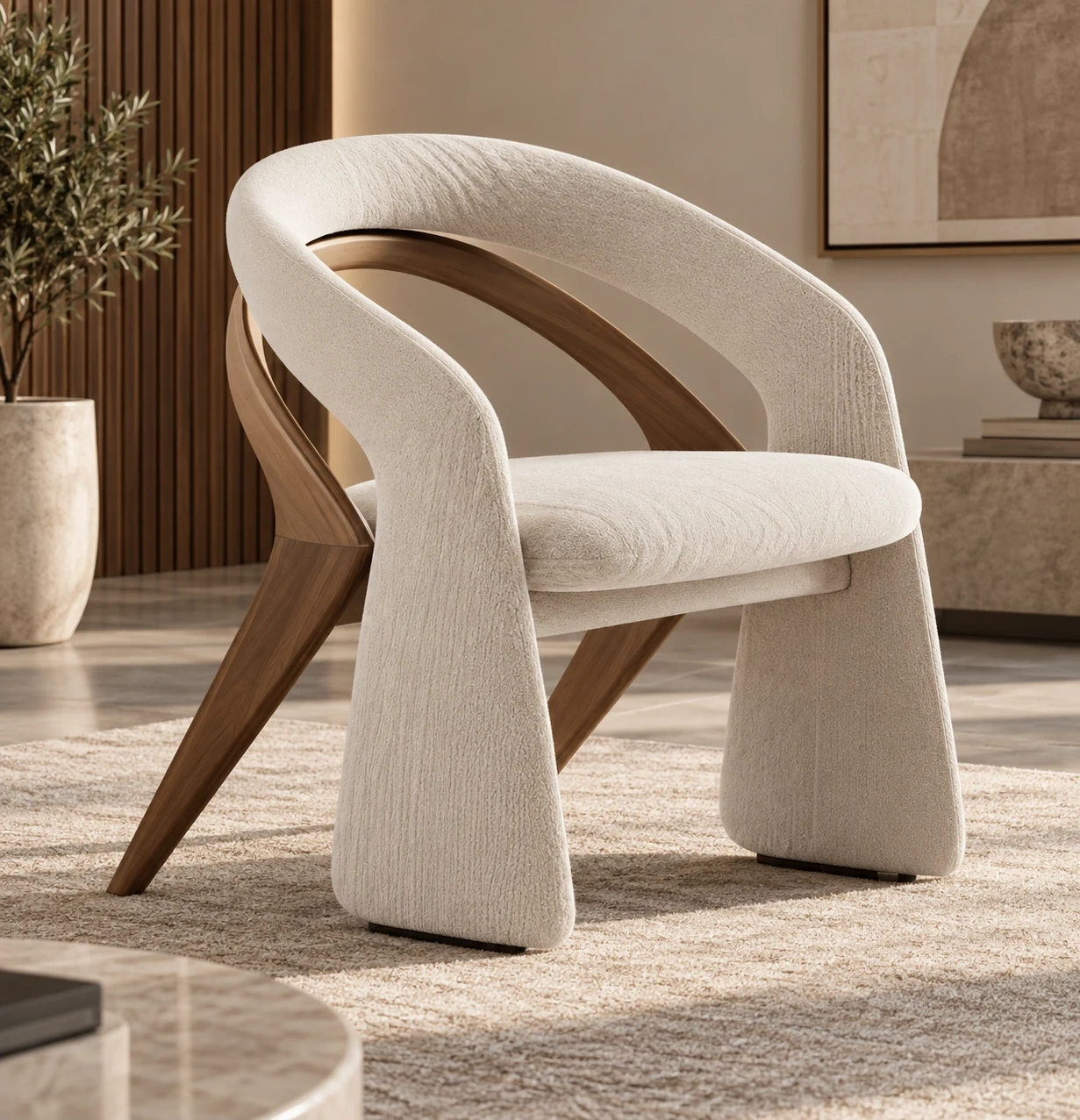 Sculptural Textured Fabric Accent Dining Armchair
